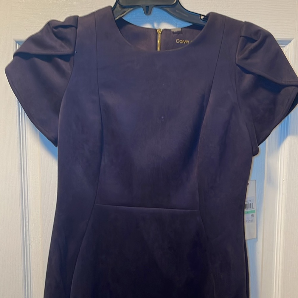 Calvin Klein women’s tulip sleeved suede navy above the knee sheath dress size 8 - Picture 6 of 11